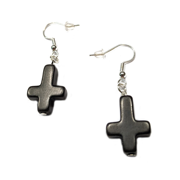 Black Inverted Cross in Stone Earrings