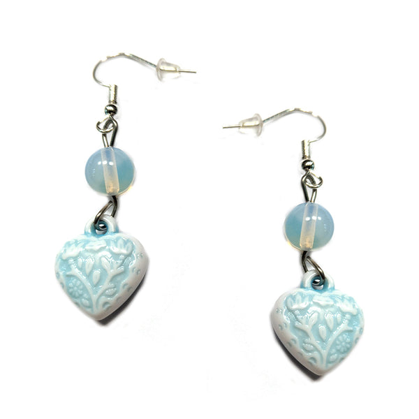 Light Blue Sacred Hearts with Opalite Earrings