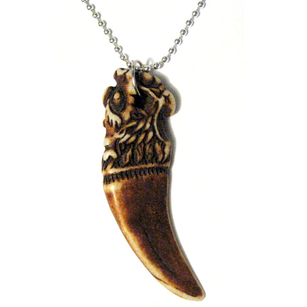 Carved Lion Horn Faux Ox Bone Necklace