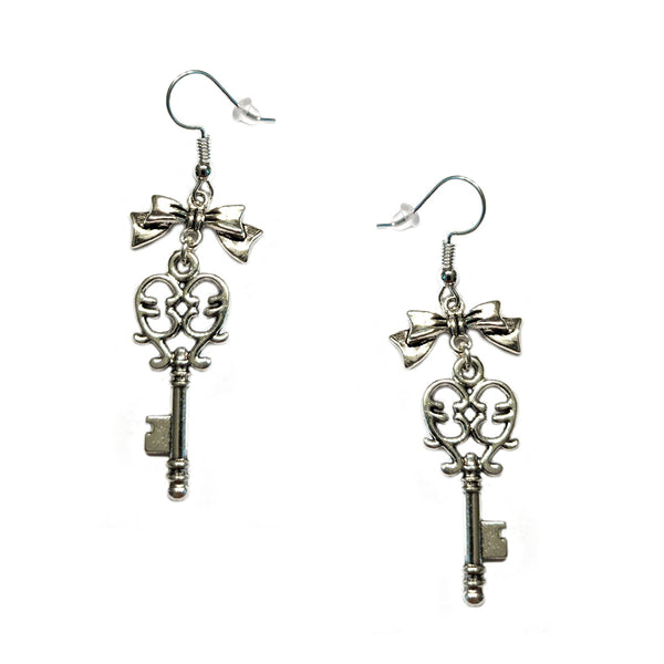 Mini Heart Keys with Ribbons Earrings