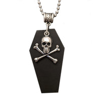 Wooden Coffin Skull with Crossbones Necklace