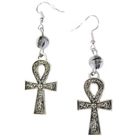 Gothic Ankh with Tourmaline Quartz Earrings