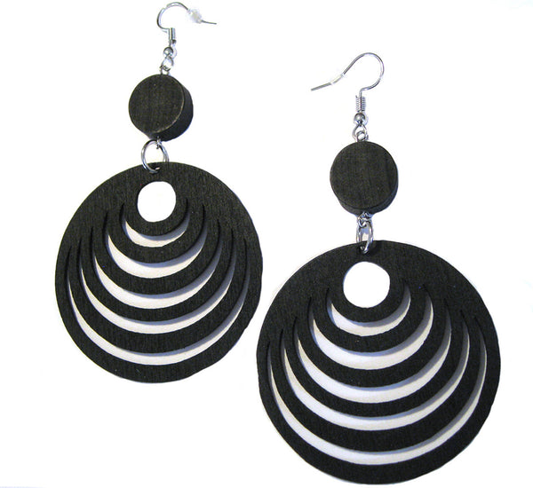 Tranquil Circles Black Wooden Earrings