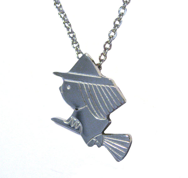 Mini Witch Flying on Broomstick in White 18kgp Necklace