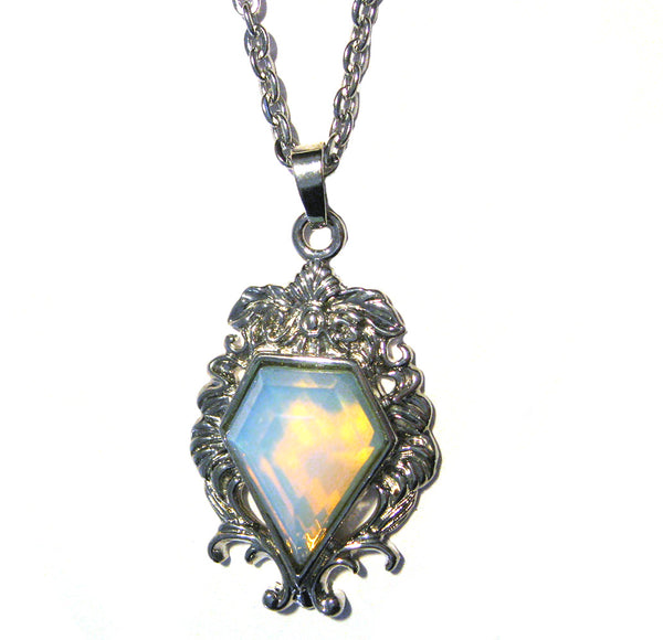 Opalite Gothic Filigree Diamond Shaped Necklace