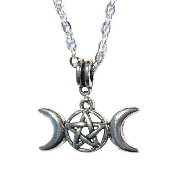 Triple Moon Goddess Pentagram Necklace