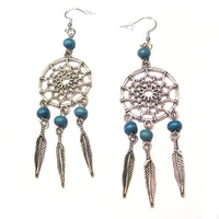 Dream Catcher with Wooden Beads and Feathers Earrings