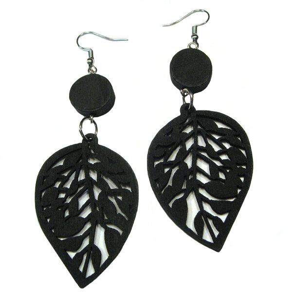 Black Wooden Leaves Earrings