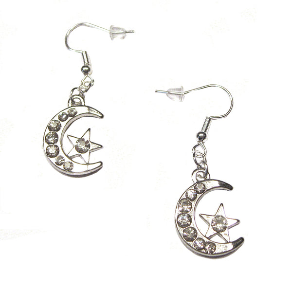 Crescent Moon with Glass Crystals Earrings