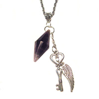 Heart Key with Angel Wing and Amethyst Necklace