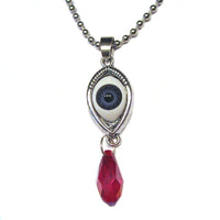 Blue Evil Eye with Bloody Ruby Glass Crystal Tear Necklace