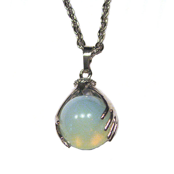 Fortune Teller Hands on Crystal Ball Opalite Necklace