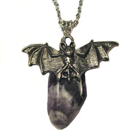 Gun Metal Bat on Amethyst Necklace