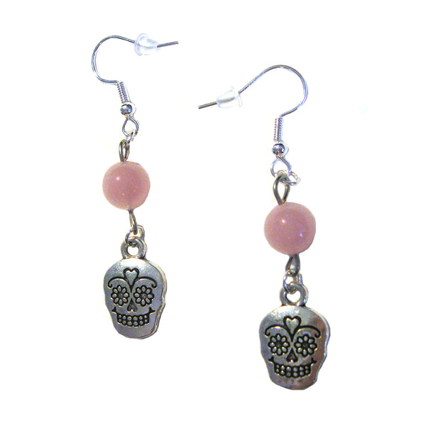 Sugar Skull with Rose Quartz Earrings