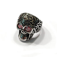 Ruby Red CZ Skull Ring