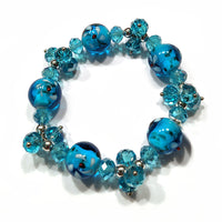 Aqua Blue Lampwork Glass Crystals Bracelet