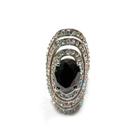 Onyx with Clear Glass Crystals Ring