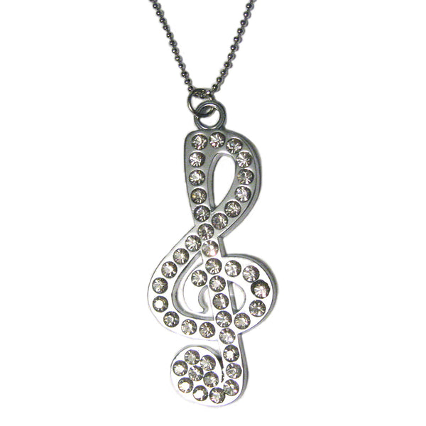 Big Musical Note Glass Crystals Necklace