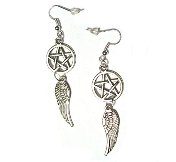 Pentagram with Angel Wings Earrings